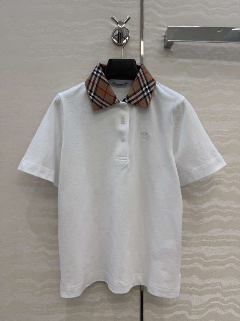 Burberry Signature Piqué Pure Cotton Checkered Collar Polo Shirt in White - Intellectual Chic Preppy Style