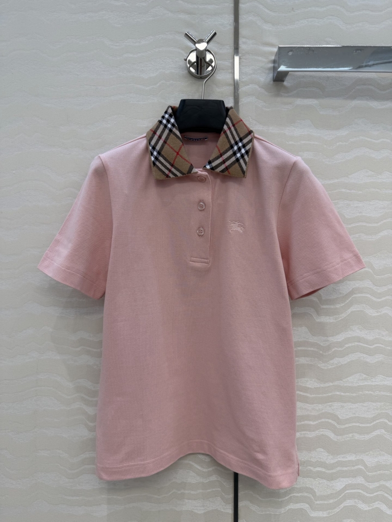 Burberry Signature Plaid Collar Piqué Cotton Polo Shirt in Soft Pink