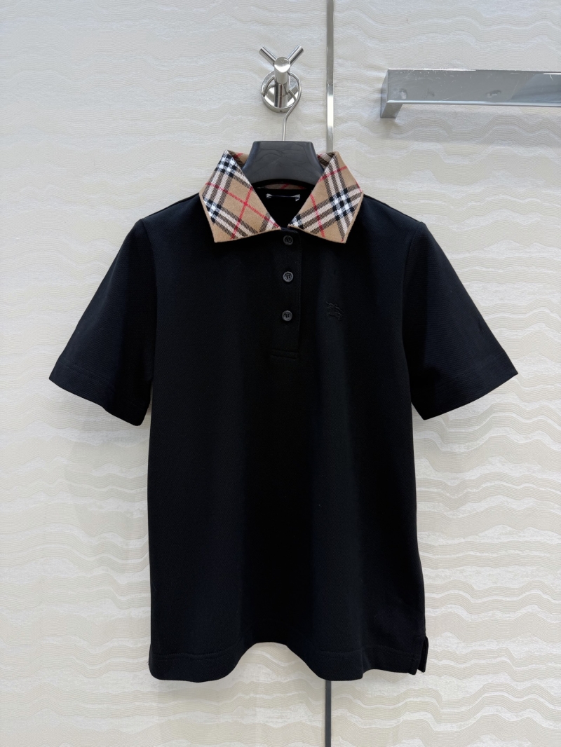 Burberry Signature Plaid Collar Imported Pique Cotton Women's Polo Shirt