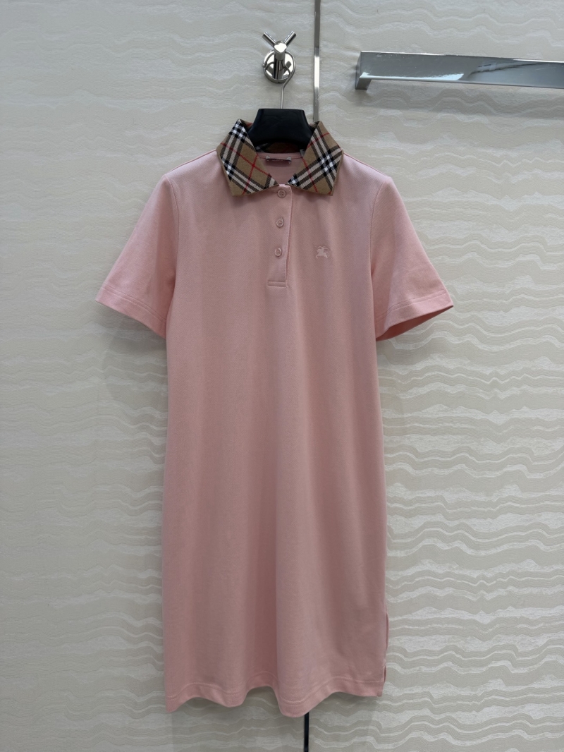 Burberry Imported Piqué Cotton Plaid Collar Polo Dress in Dusty Rose