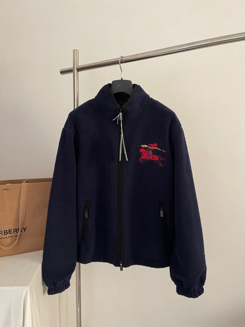 Burberry Unisex Sherpa Fleece EKD Embroidered Jacket in Deep Navy Blue