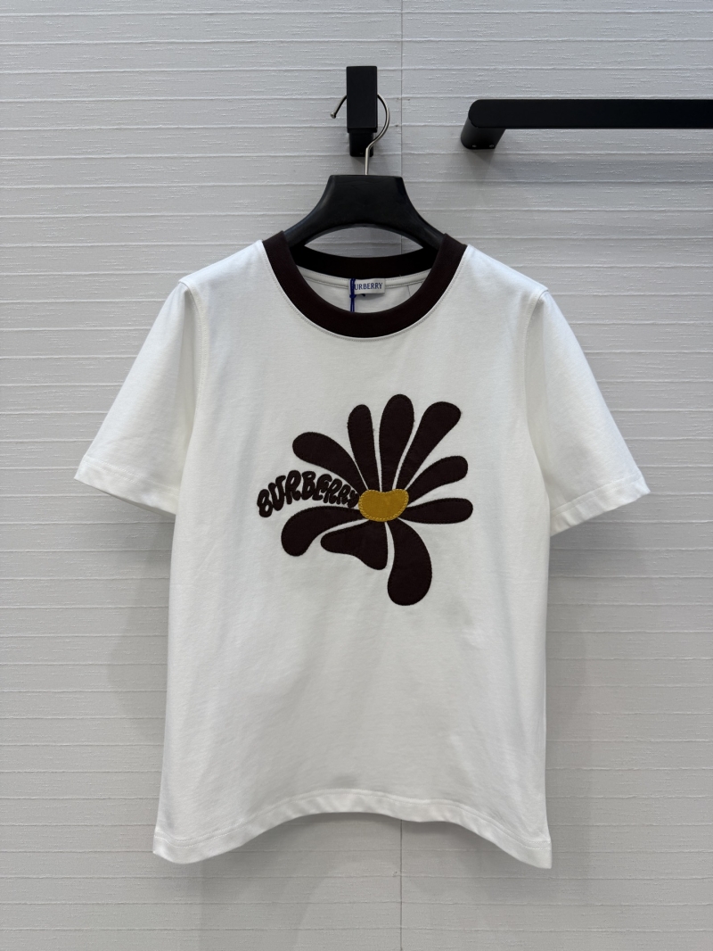 Burberry Daisy Embroidered Contrast-Trim Cotton T-Shirt in White