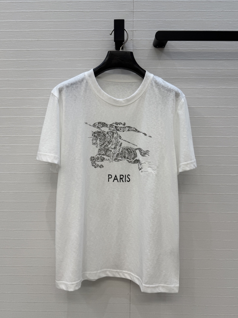 Burberry Linen-Cotton Blend Distressed Equestrian Knight Logo T-Shirt in White