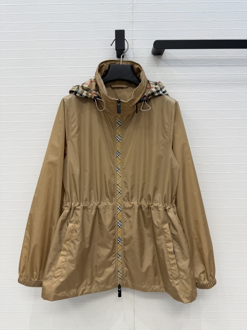 Burberry Premium Nylon Plaid Trim Hooded Short Windbreaker in Honey