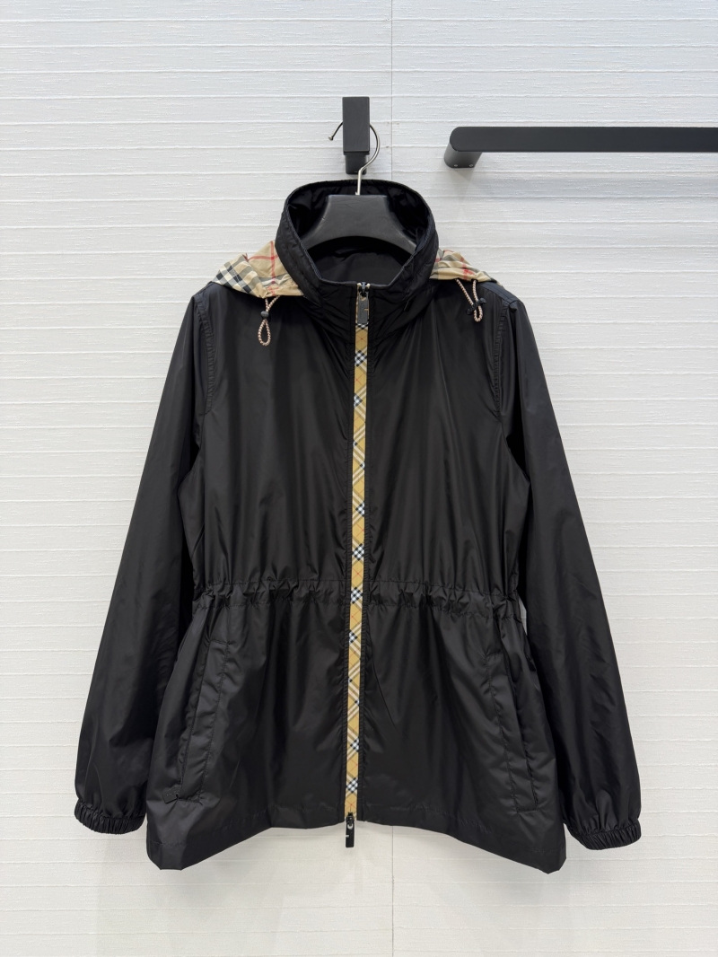 Burberry Premium Nylon Plaid Trim Hooded Sun-Protection Windbreaker in Black