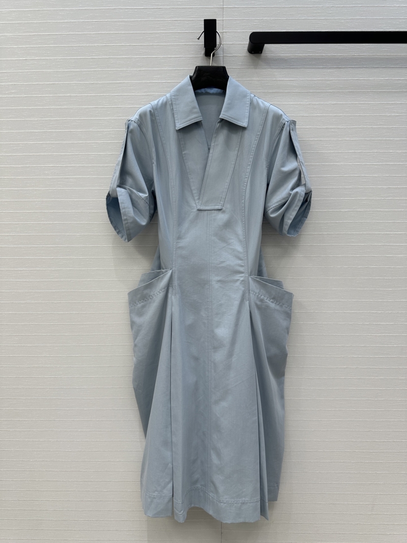 Bottega Veneta Elegant V-Neck Draped Sleeve Dress with Pleated Umbrella Hem