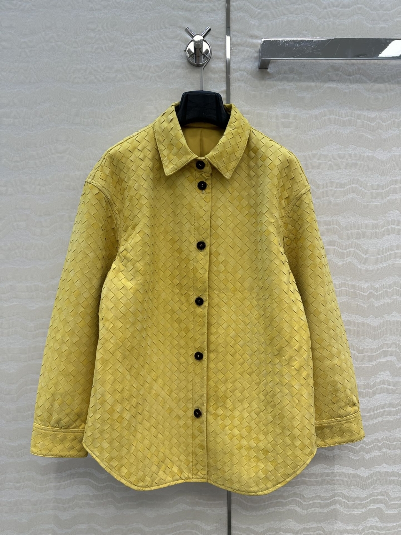 Bottega Veneta Exquisite Oversized Shirt Jacket in Yellow - 100% Premium Calfskin with Artisanal Weave