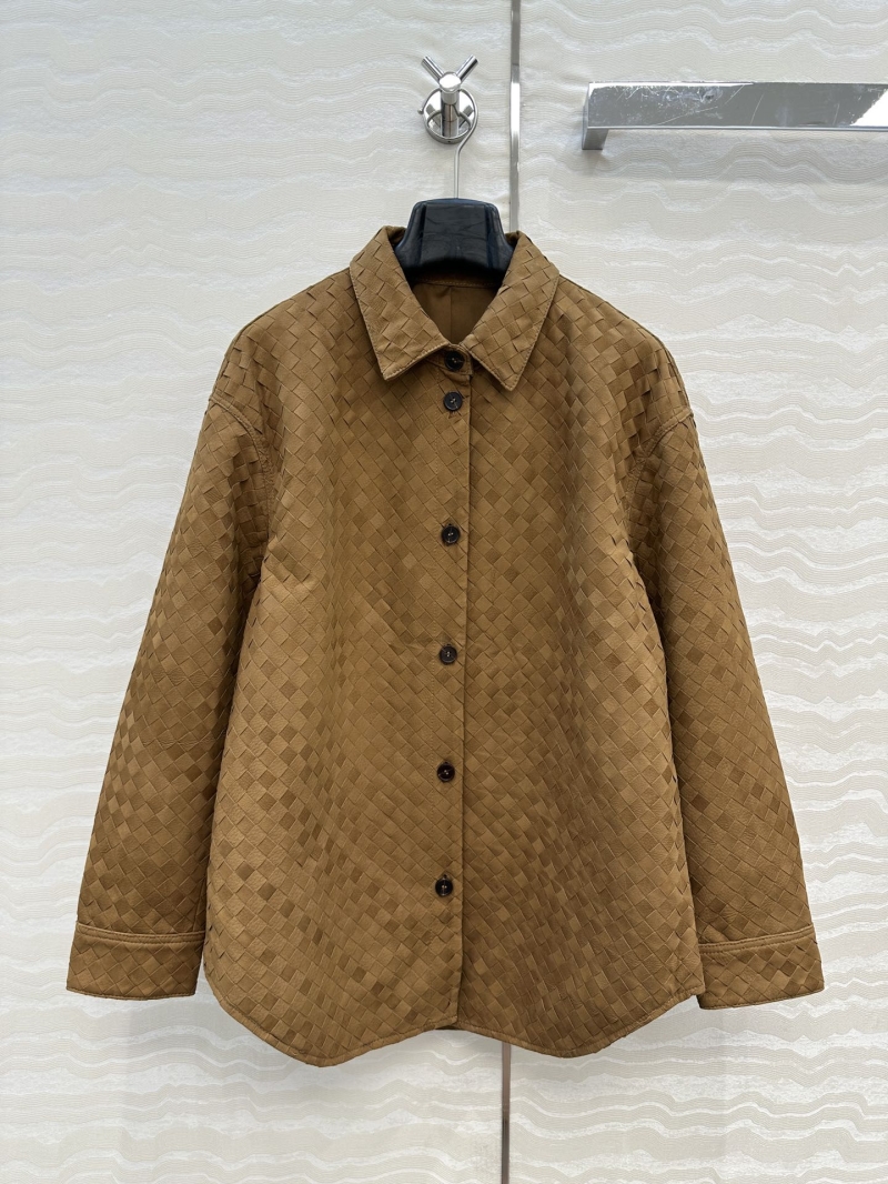 Bottega Veneta Exquisite Oversized Shirt Jacket in Caramel - 100% Premium Calfskin with Artisanal Weave