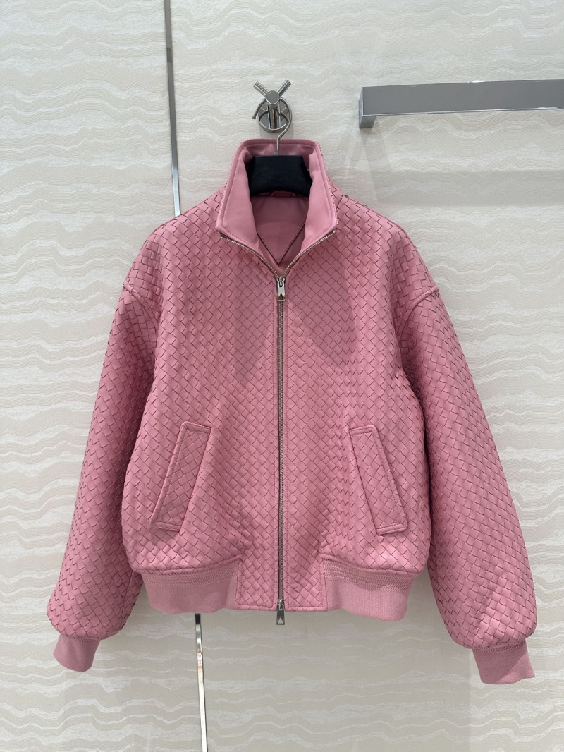 Bottega Veneta Exquisite Woven Leather Baseball Jacket in Pink - Luxe 100% Lambskin with Vintage Appeal