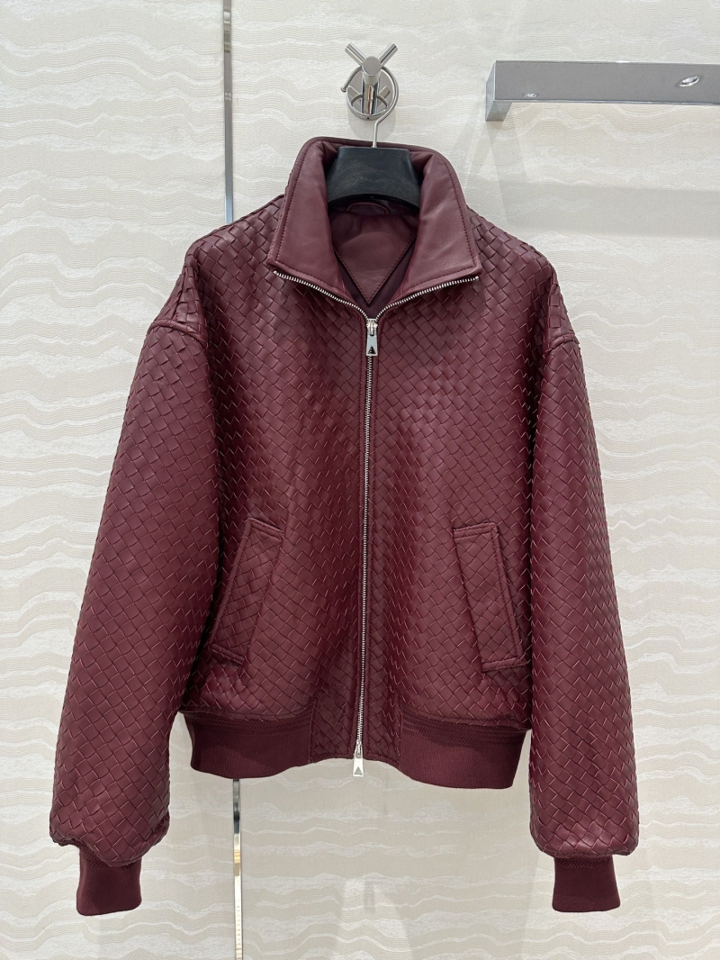 Bottega Veneta Exquisite Woven Leather Baseball Jacket in Wine Red - Luxe 100% Lambskin with Vintage Modern Appeal