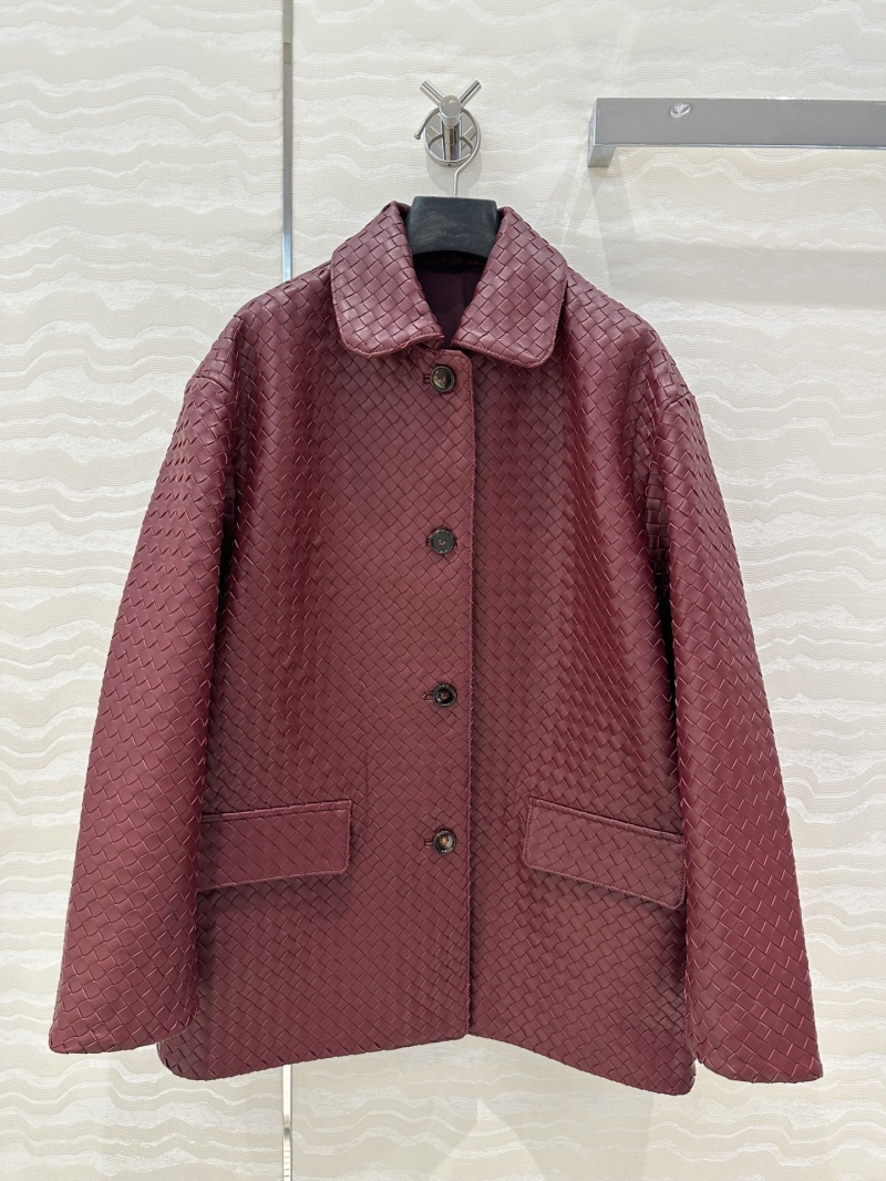 Bottega Veneta Intrecciato Leather Jacket in Wine Red - Luxe Woven Lambskin Coat with Vintage American College Silhouette