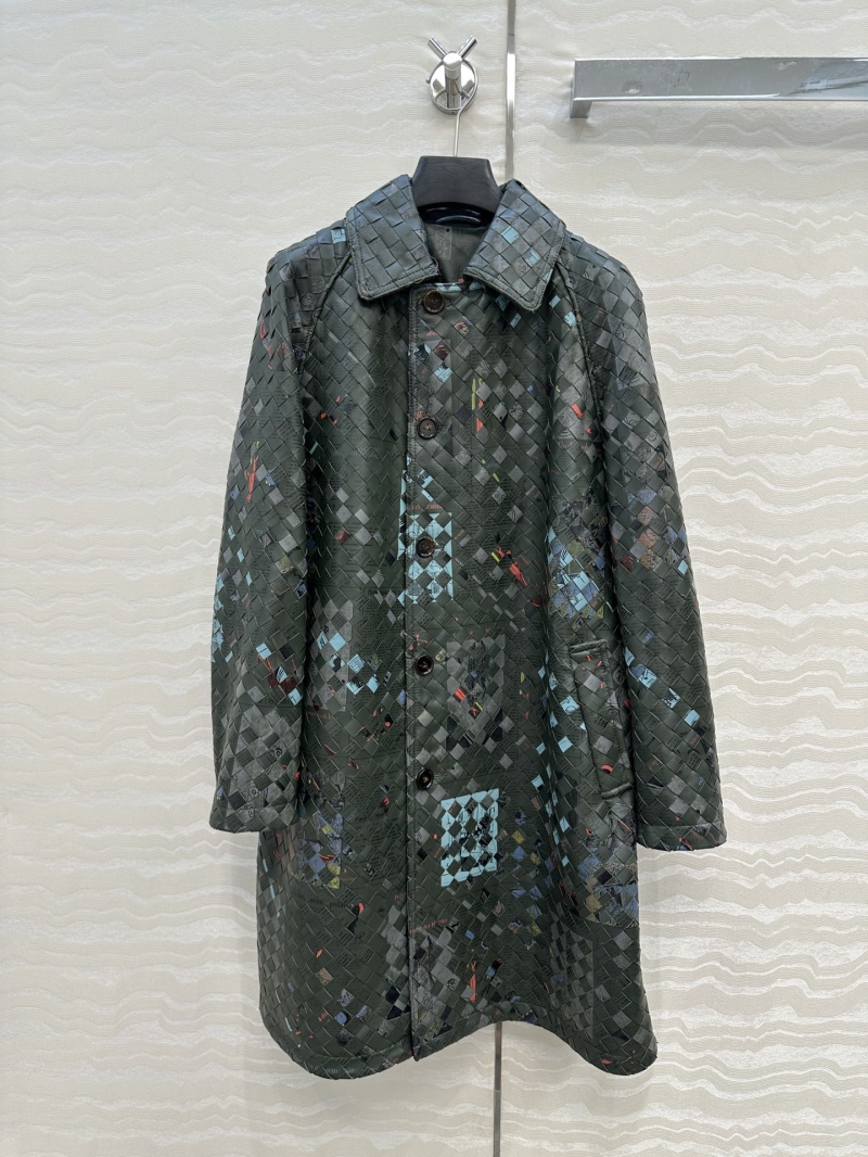 Bottega Veneta Exclusive Graffiti Newspaper Edition Modern Retro Knit Leather Jacket in Moss Green