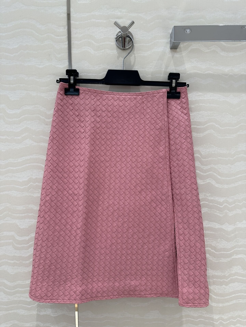Bottega Veneta Woven Leather Split Skirt in Luxe Pink - 100% Lambskin