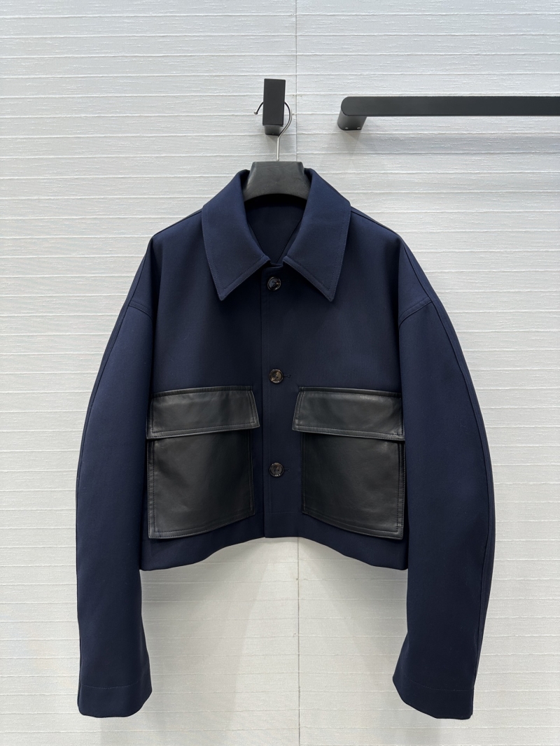 Bottega Veneta Luxe Midnight Blue Cropped Lambskin Jacket with Black Accents