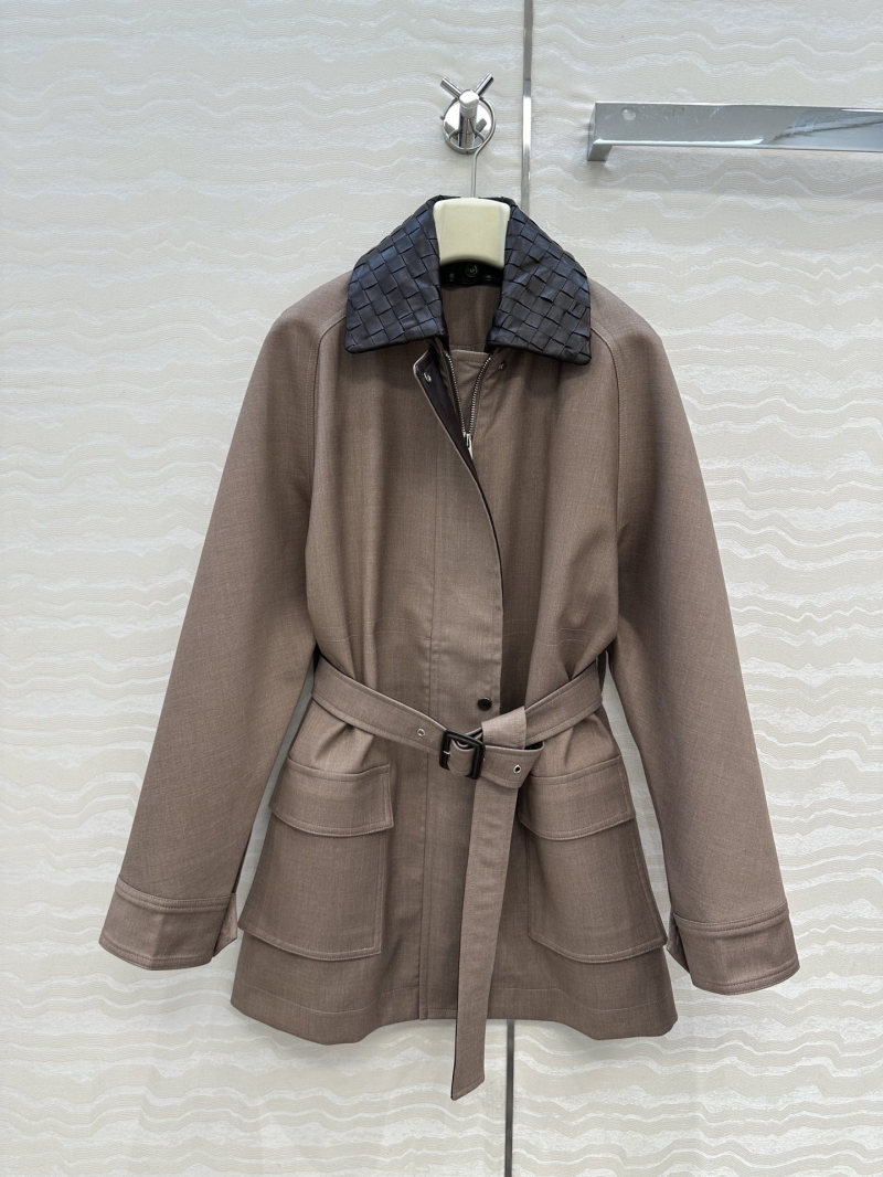 Bottega Veneta Timeless Lamb Leather & Wool Trench Coat - Detachable Woven Collar, Structured Silhouette, Early Autumn Outerwear