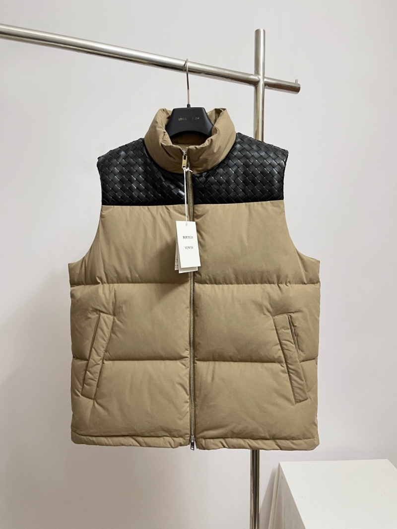 Bottega Veneta Woven Leather and Puffer Vest in Khaki – Unisex Luxury Outerwear
