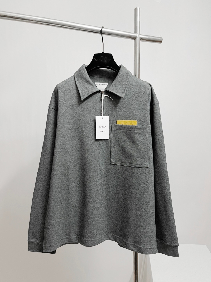 Bottega Veneta Exquisite Dark Heather Gray Quarter-Zip Polo Sweatshirt | Relaxed Fit, Saffron Accent