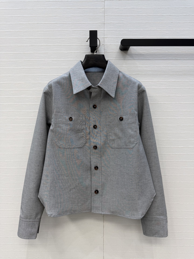 Bottega Veneta Structured Wool-Blend Cropped Utility Shirt in Heather Grey