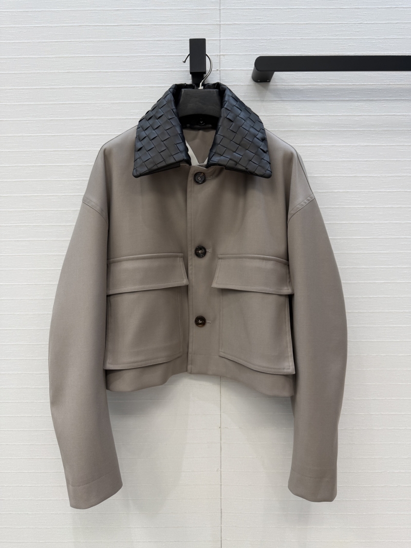 Bottega Veneta Woven Lambskin Collar Wool-Blend Barn Jacket