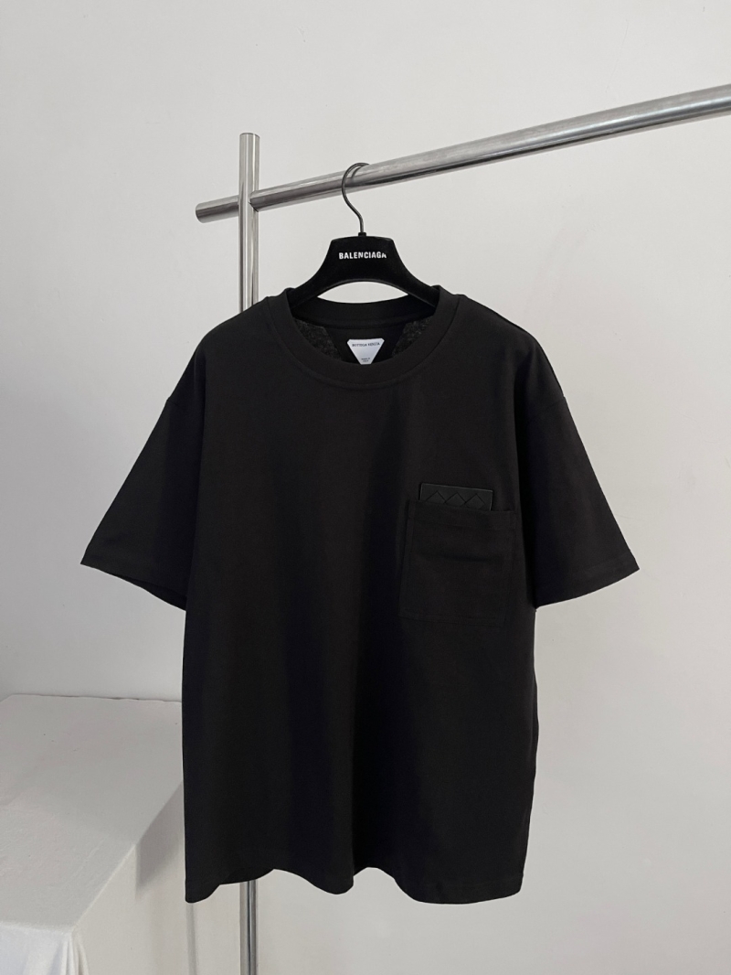 Bottega Veneta Intrecciato Leather Pocket Cotton T-Shirt - Black
