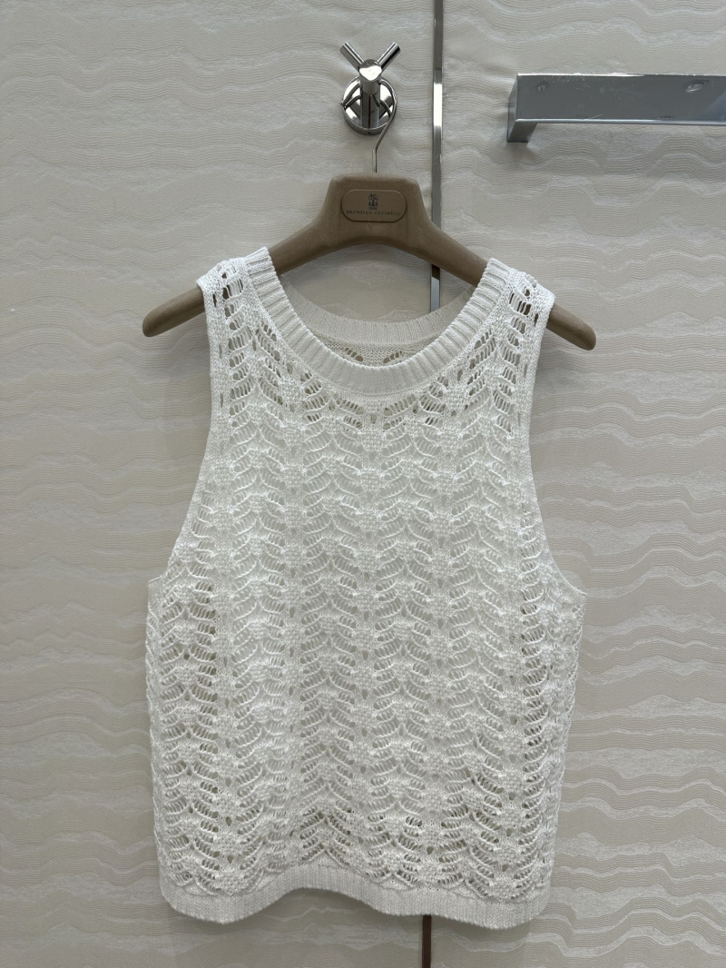 Brunello Cucinelli Exclusive Hollow-Knitted Vest Top Creme Limited Edition