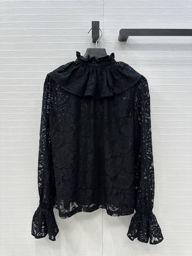 Chanel French Black Lace Blouse - Luxe Embroidered Logo & Ruffled Cuffs