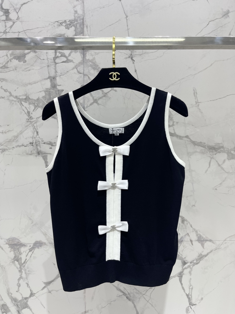Chanel Double C Button Bow Detail Knit Vest in Black