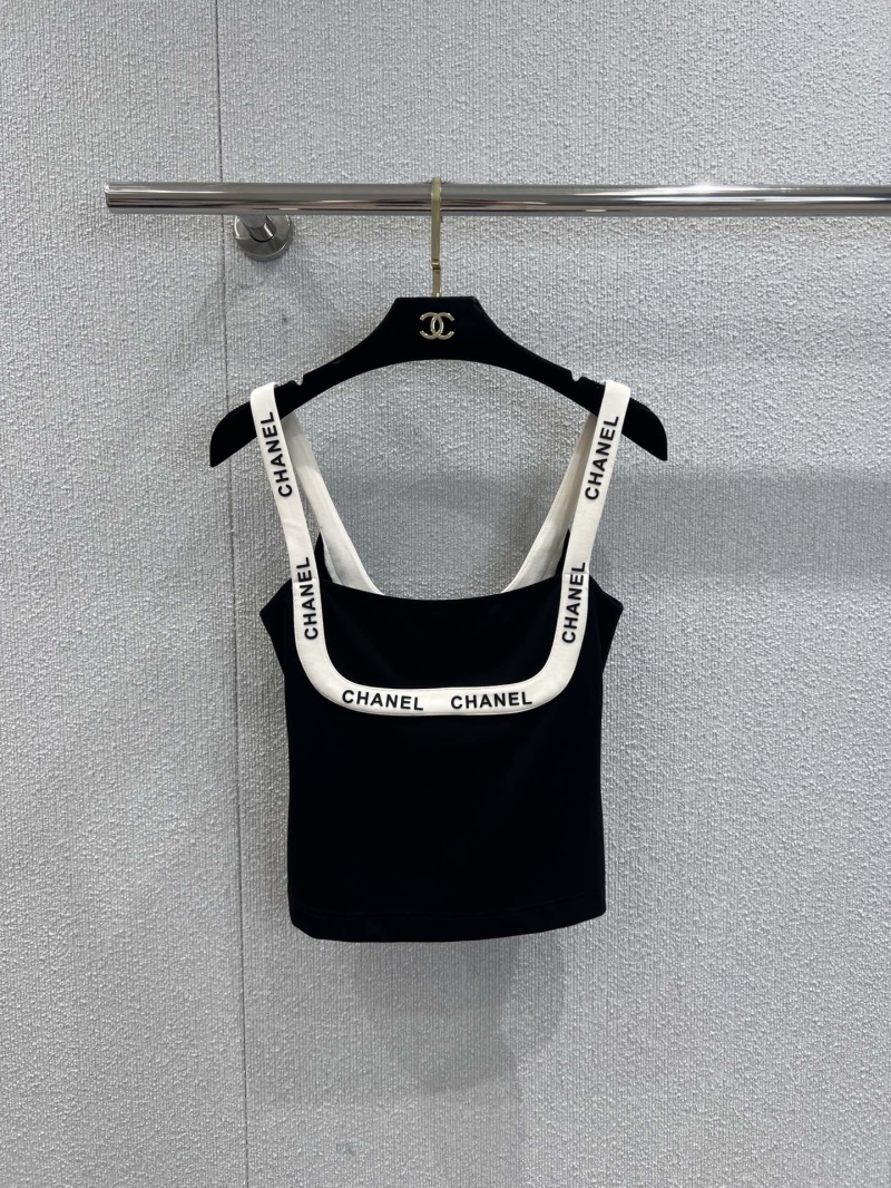 Chanel Exclusive U-Back Letter-Embellished Sleeveless Top in Black
