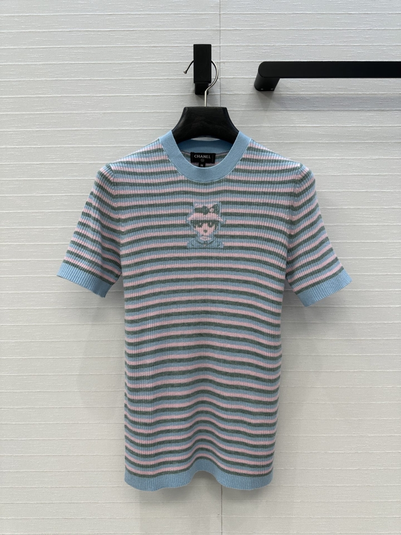Chanel Exclusive Luxe Striped Knit Top in Light Blue | Premium Imported Yarn | Slim Fit