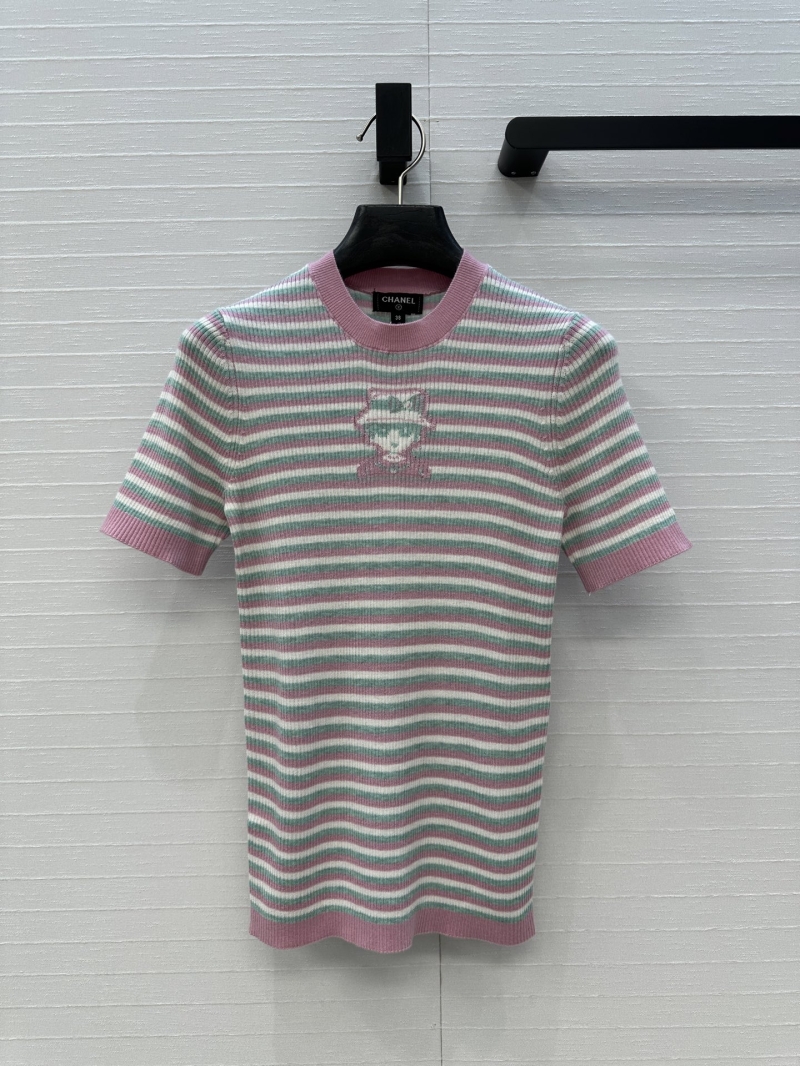 Chanel Exclusive Luxe Striped Knit Top in Soft Pink - Cartoon Ambassador Design