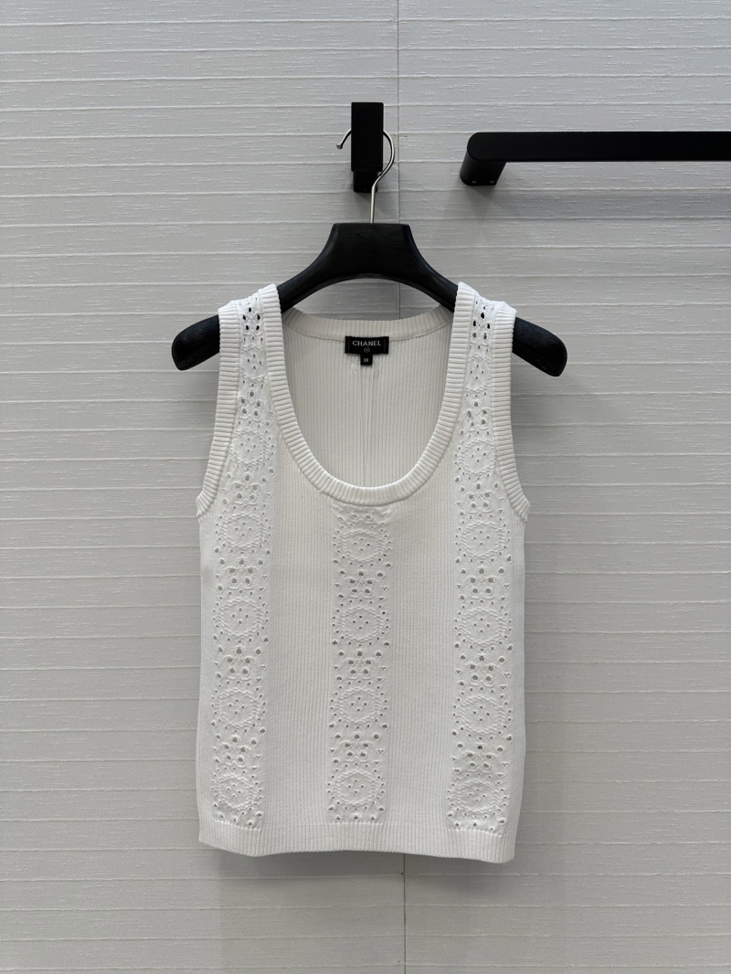 Chanel Exclusive Luxe Lace-Embroidered Knit Top in White