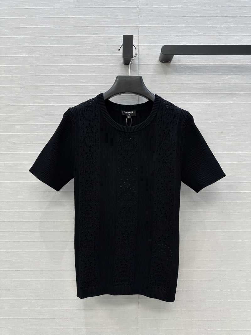 Chanel Exclusive Black Lace-Embroidered Knit Top with Metallic Back Detail
