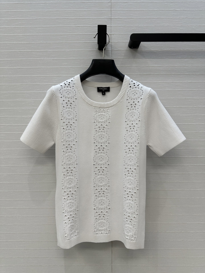 Chanel Exclusive Embroidered Knit Top in White - Luxe Cutout Design with Metallic Back Detail