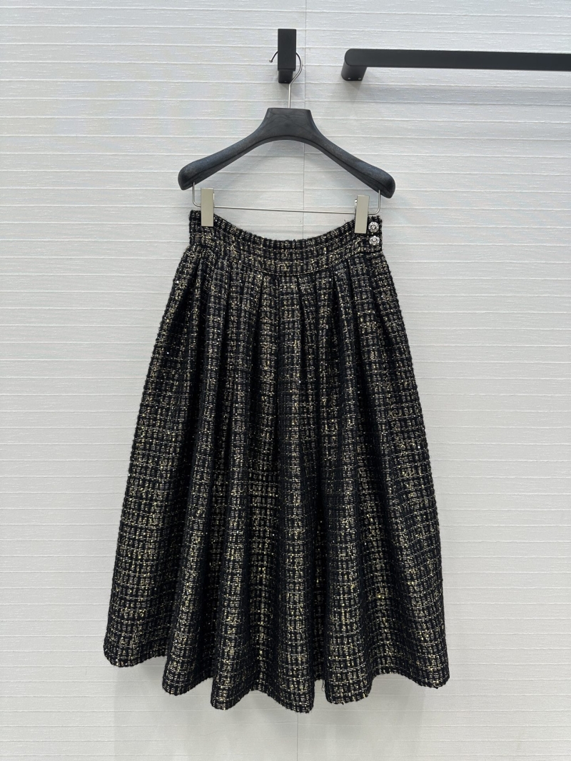 Chanel Limited Edition Vintage Court-Style Pleated Midi Skirt - Black & Gold Lurex Tweed