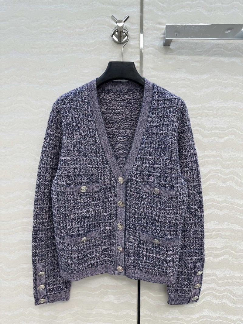 Chanel Coco Girl V-Neck Knit Cardigan in Lavender Blue