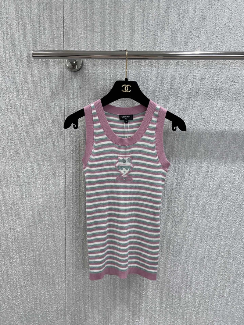 Chanel 25B Atelier Collection Jacquard Striped Sleeveless Dress in Soft Pink