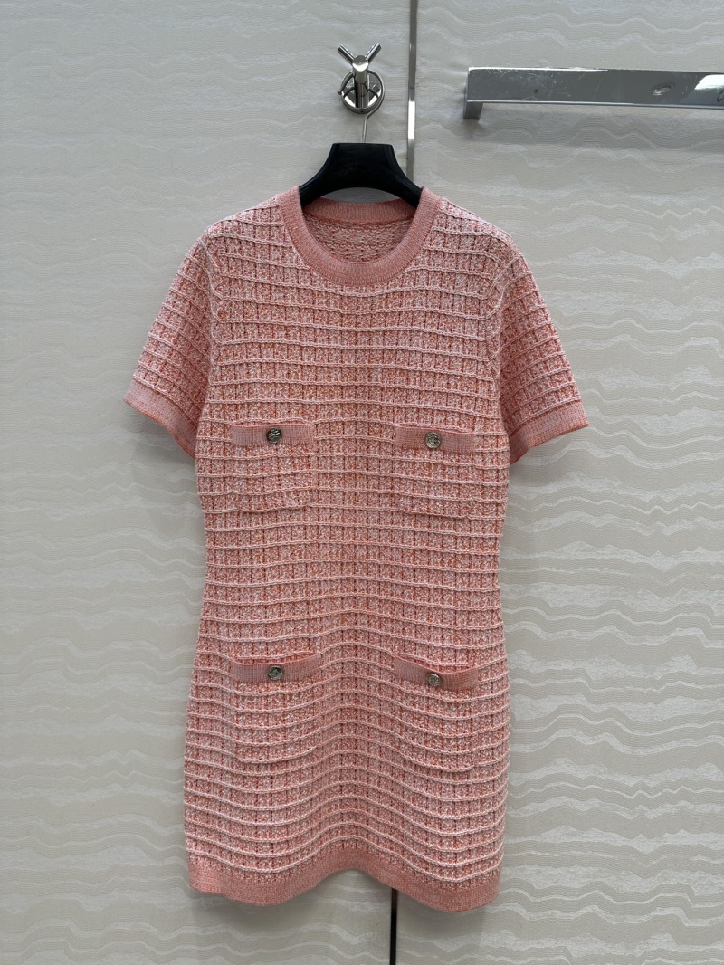 Chanel Coco Girl Round Neck Short Sleeve Knit Dress in Sand Orange