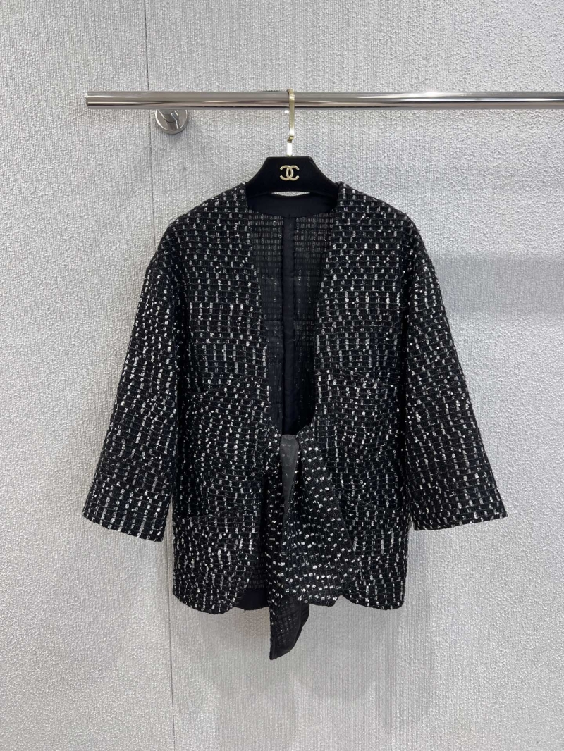 Chanel Exclusive Black Tweed Jacket with Waist Tie - Luxe Sparkle Detail