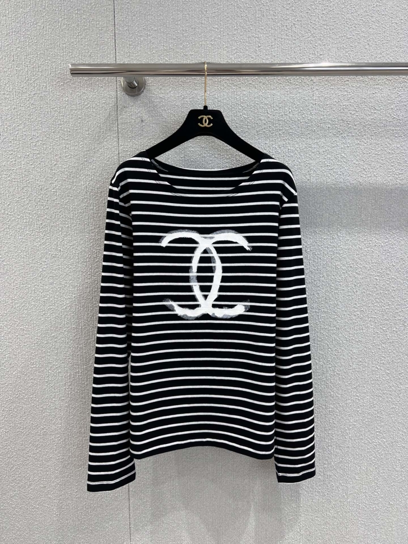 Chanel VIP Exclusive Hand-Painted Striped Long-Sleeve T-Shirt in Black
