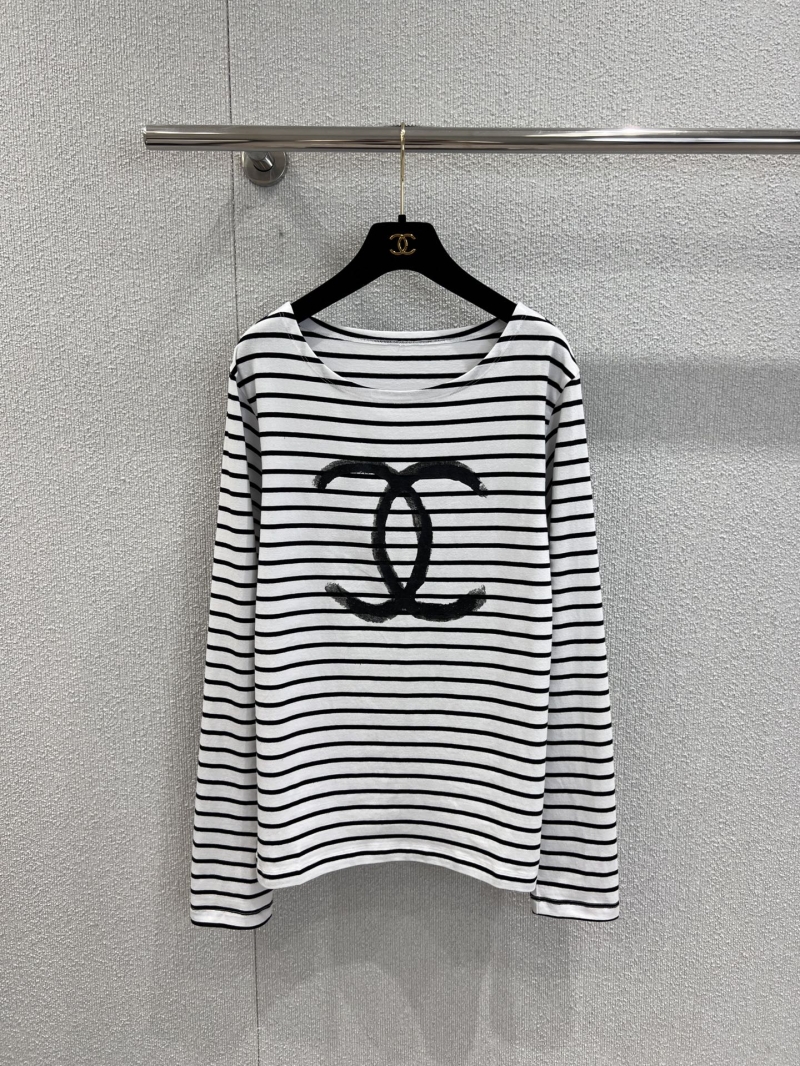 Chanel VIP Exclusive Hand-Painted Striped Long-Sleeve T-Shirt in White