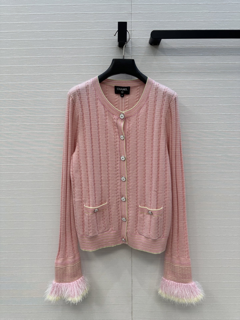 Chanel Exclusive Luxe Pink Knit Round Neck Cardigan with Floral Embellishments