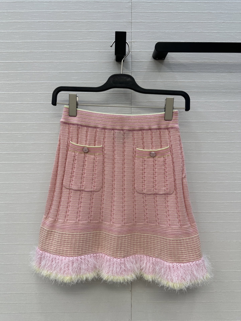 Chanel Exclusive 25B Collection Sand Orange Knit Skirt with Faux Fur Hem