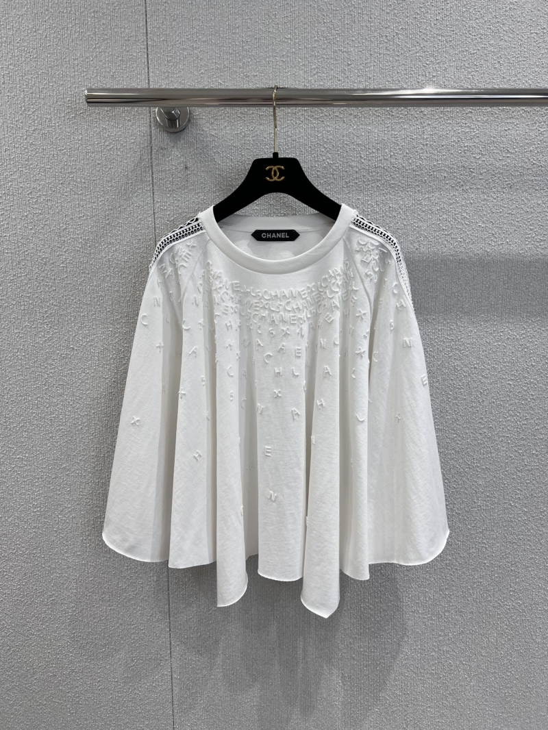 Chanel 25B Haute Couture Collection White Letter Beaded Cut-Out Blouse