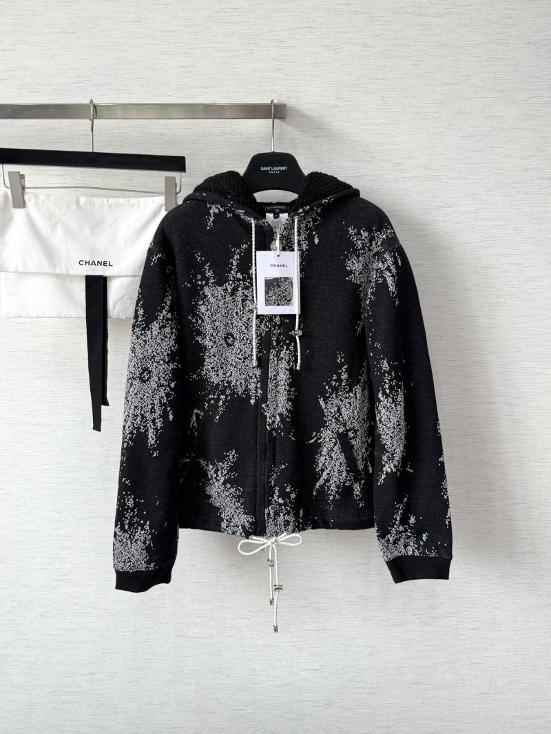 Chanel 25B Embroidered Firework Knit Zip Hoodie in Black