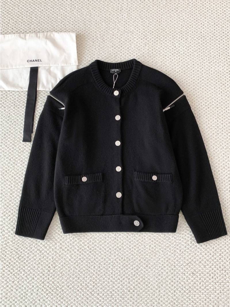 Chanel 25F Exclusive Ribbed Cardigan in Black - Luxe Cotton Blend with Diamond Jacquard Detailing