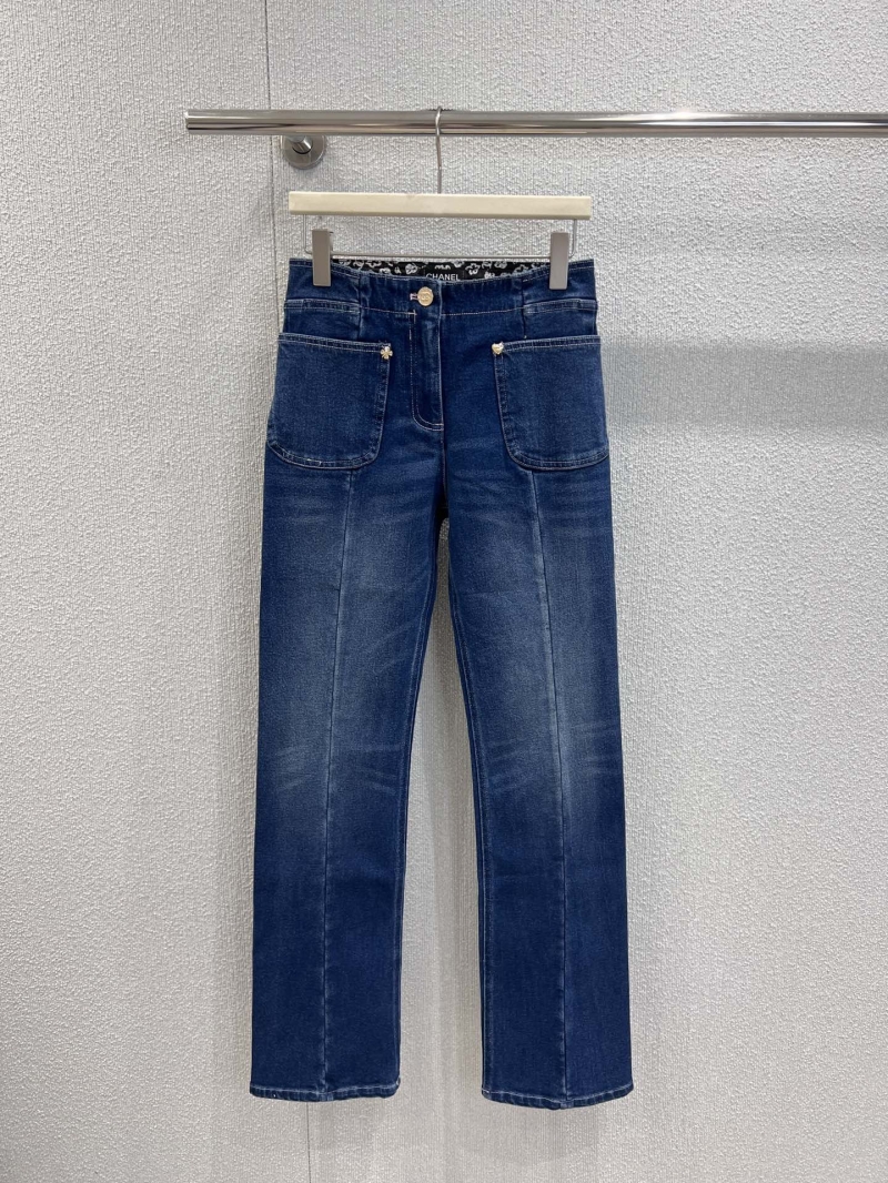 Chanel 25B Haute Couture Workshop Collection High-Waist Deconstructed Two-Pocket Straight Leg Jeans in Classic Blue Denim