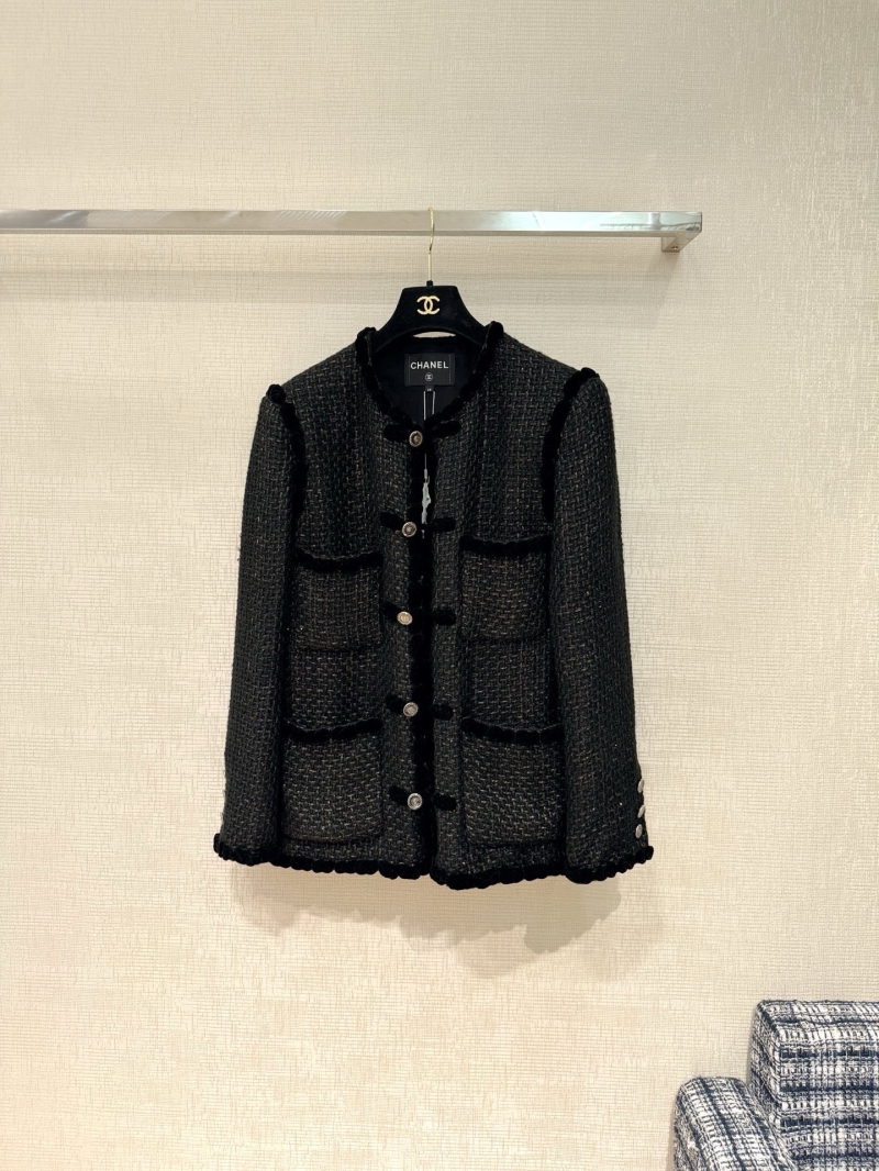 Chanel Women's Tweed Jacket with Handcrafted Frog Closures, Exquisite Silk Lining, Tailored Fit, Black