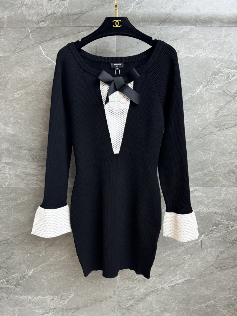 Chanel Black and White Bow Knit Dress | Ribbed Mini Dress with Signature Bow Detail