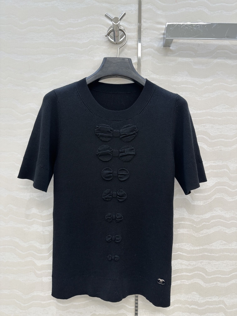 Chanel Coco 25K New Arrival Embossed Bow Knit Top in Black | Imported Yarn | Swiss 18-Gauge Craftsmanship