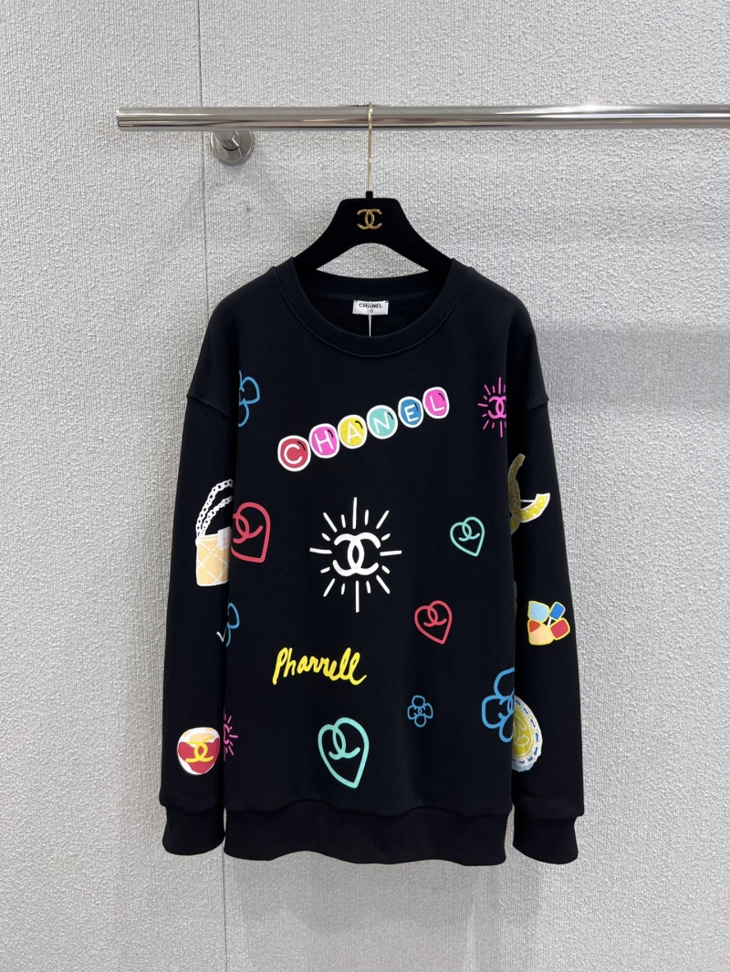 Chanel 25K Atelier Collection Playful Logo Print Crewneck Sweatshirt | Black, All-Over Graphic Print, Unisex Streetwear Luxury